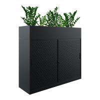 black sliding door cabinet with planter
