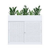 white sliding door cabinet with planter
