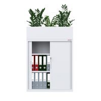 white tambour cabinet with planter box open